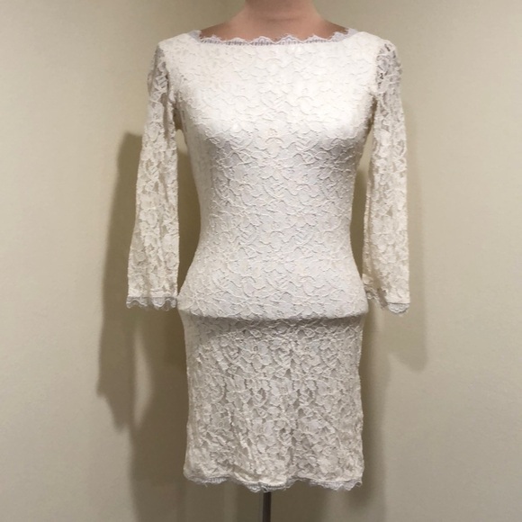 Diane Von Furstenberg Zarita Dress Size 6 Cream Floral Lace Bodycon Mini - Picture 2 of 11